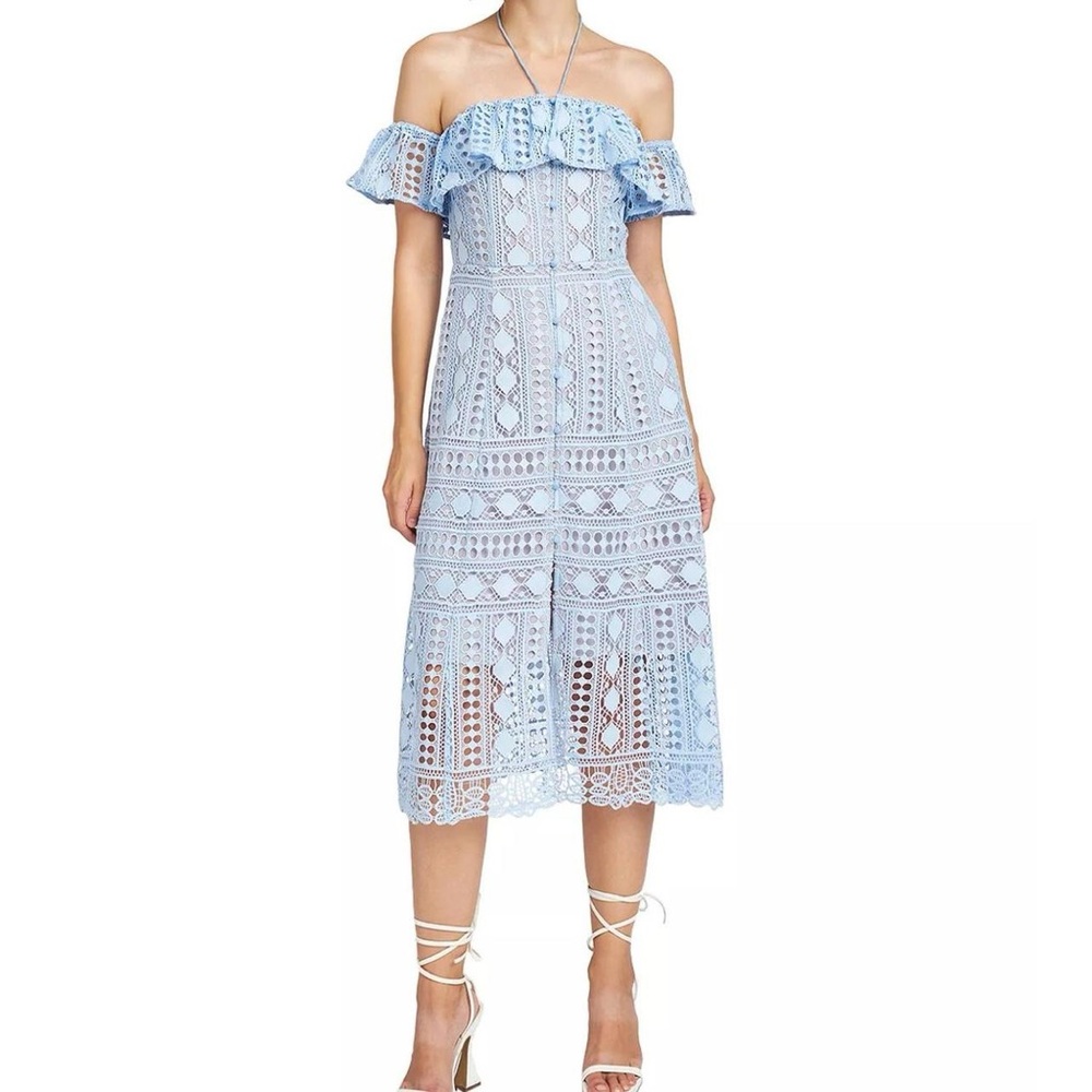 blue eyelet midi dress